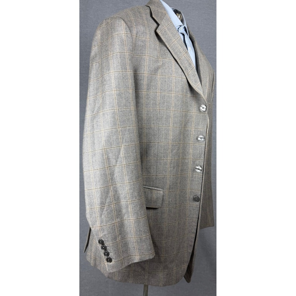 Bespoke Windowpane Blazer Jacket 46L Tailored Wool Blend 3 Button Sport Coat